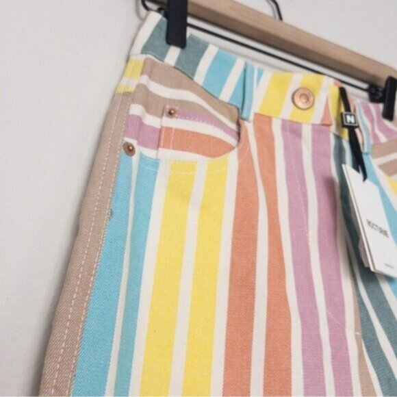 NWT Nocturne Printed Stripe Mom Denim Pants 34 Rainbow Jeans High Waisted - Picture 8 of 12